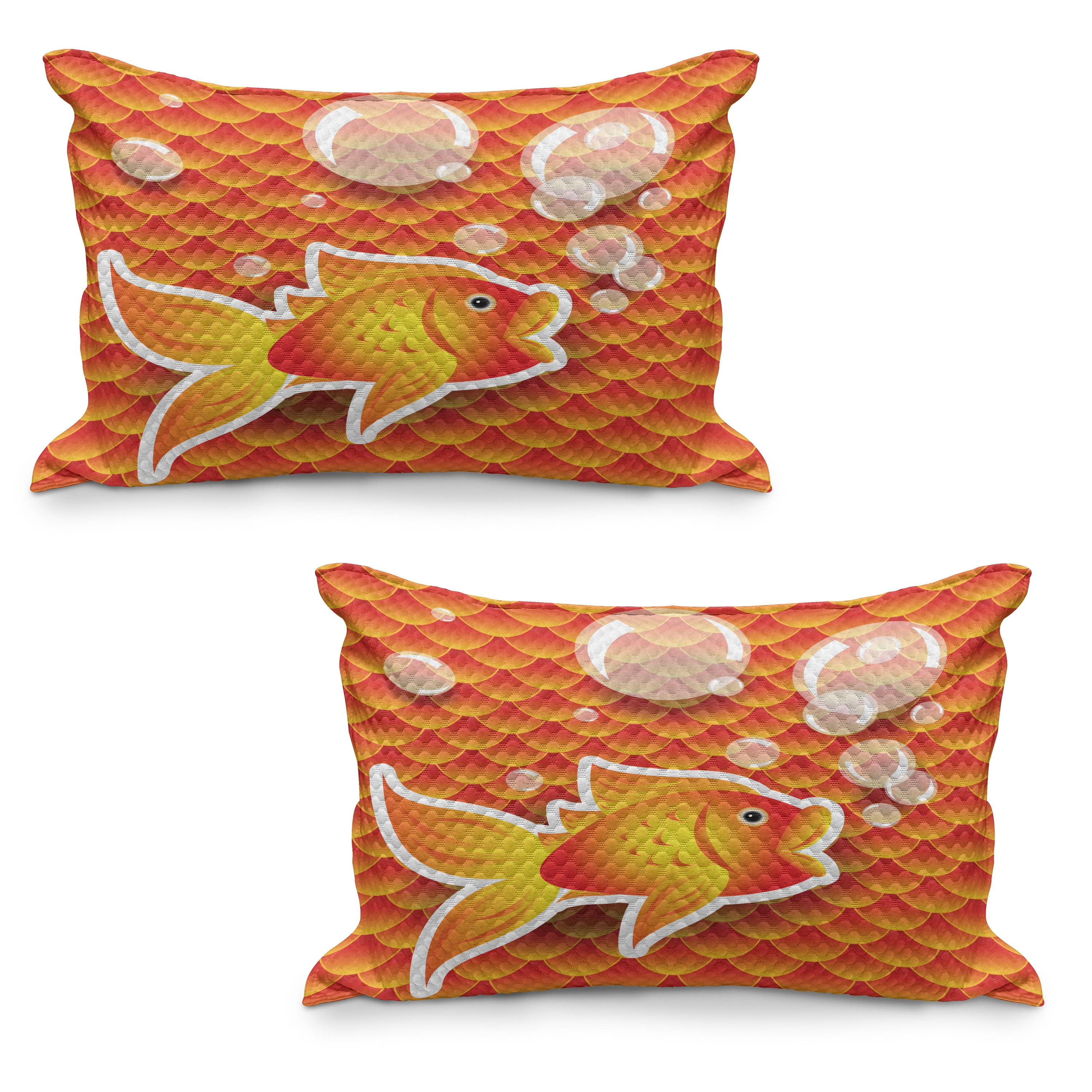 Orange Quilted Pillowcover Set Of Small Goldfish Talking With