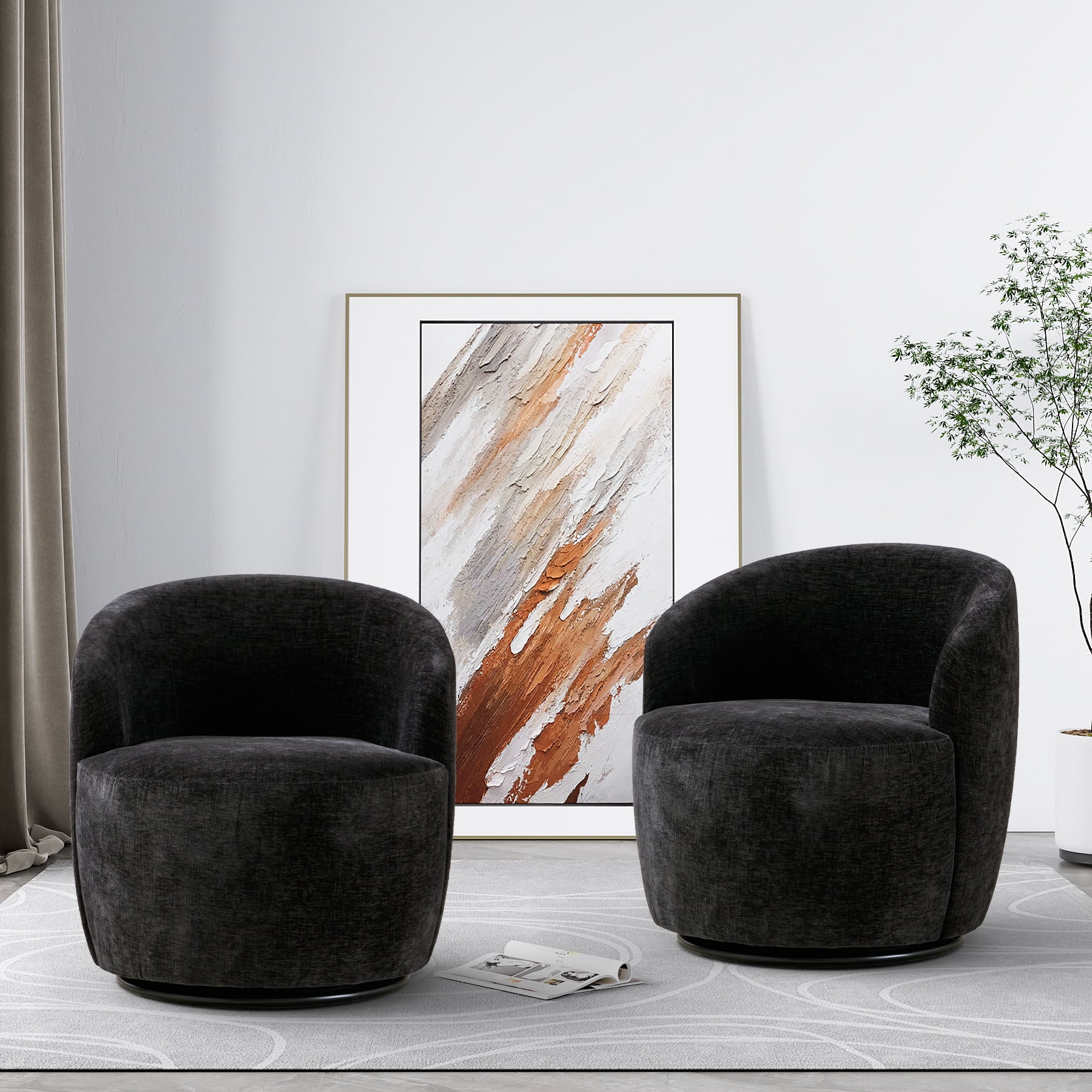 Ouyessir Swivel Barrel Chair Set Of 2 Upholstered Boucle Swivel Accent