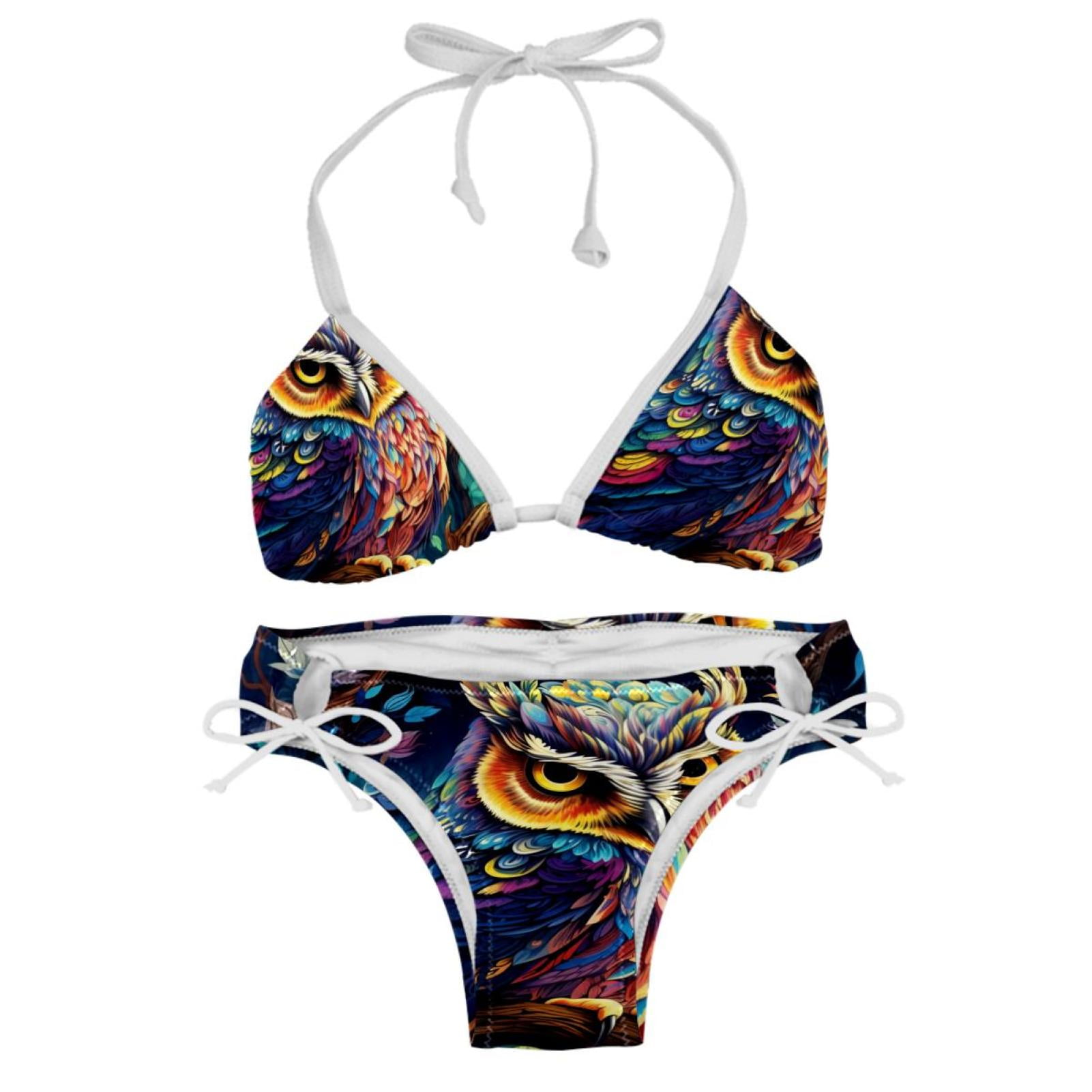 Owl Detachable Sponge Adjustable Strap Bikini Set Two Pack Beach
