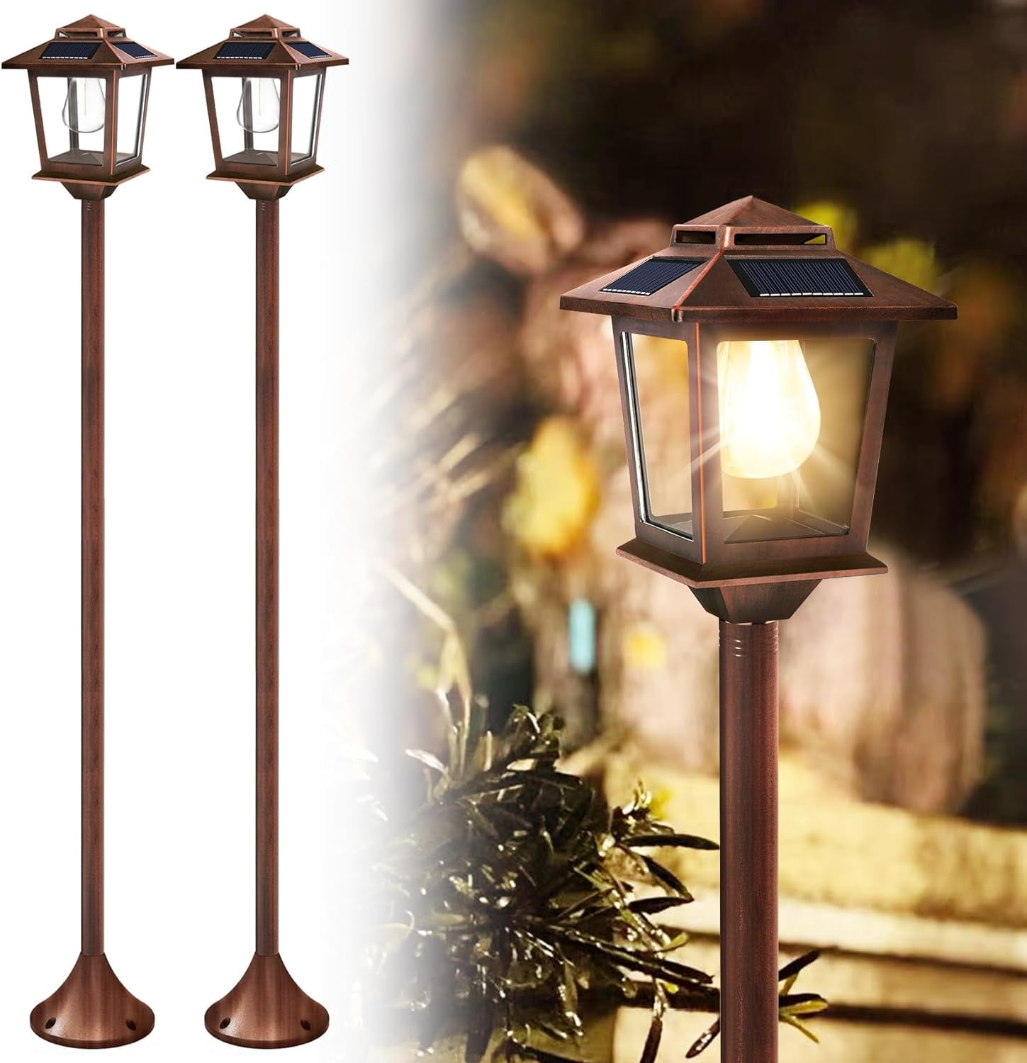 PASAMIC 63 Aluminum Solar Lamp Post Light Outdoor 2 Pack Solar Floor