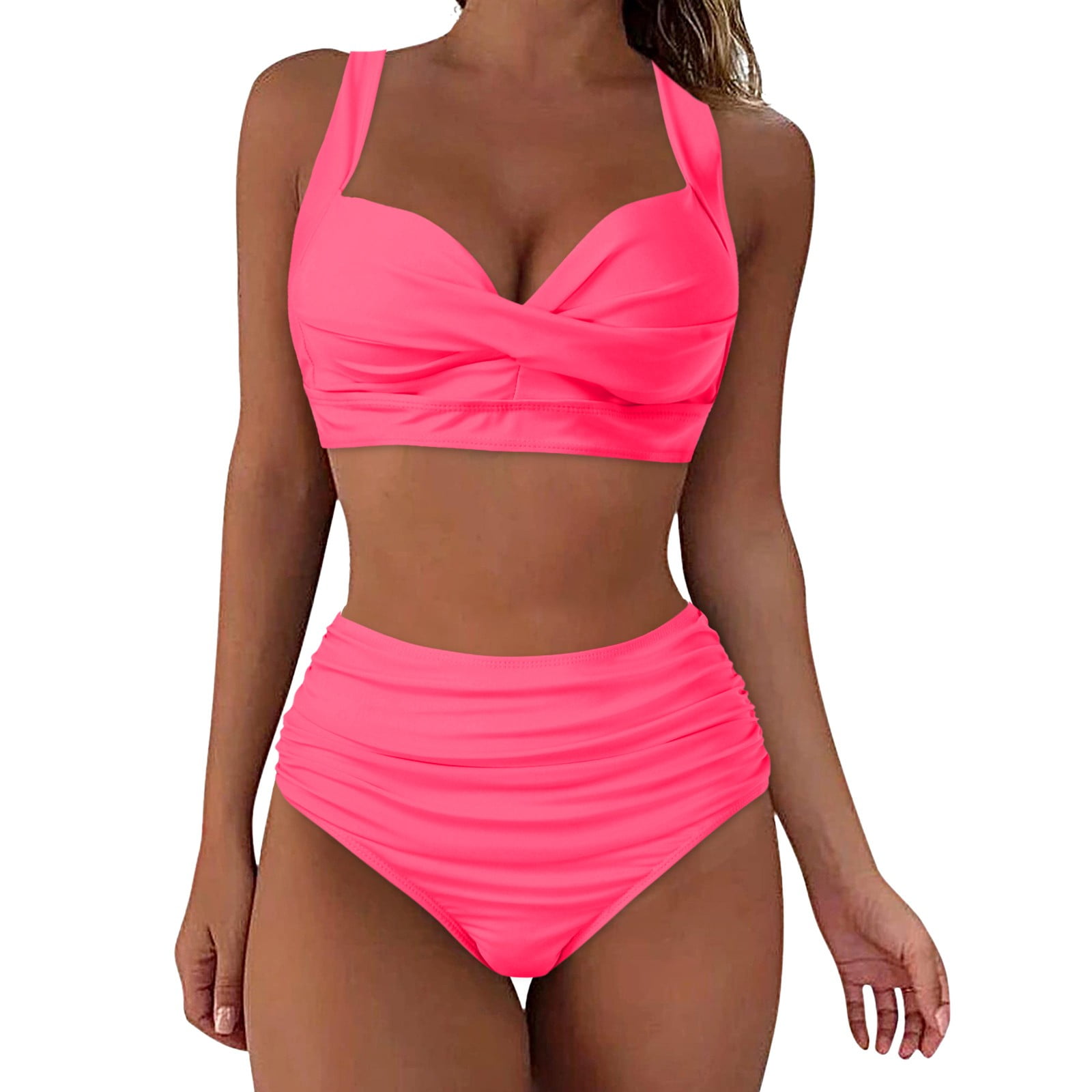 Pfwowb Women Swim Suits Women High Waisted Bikini Sexy Push Up Two Piece Swimsuits Vintage