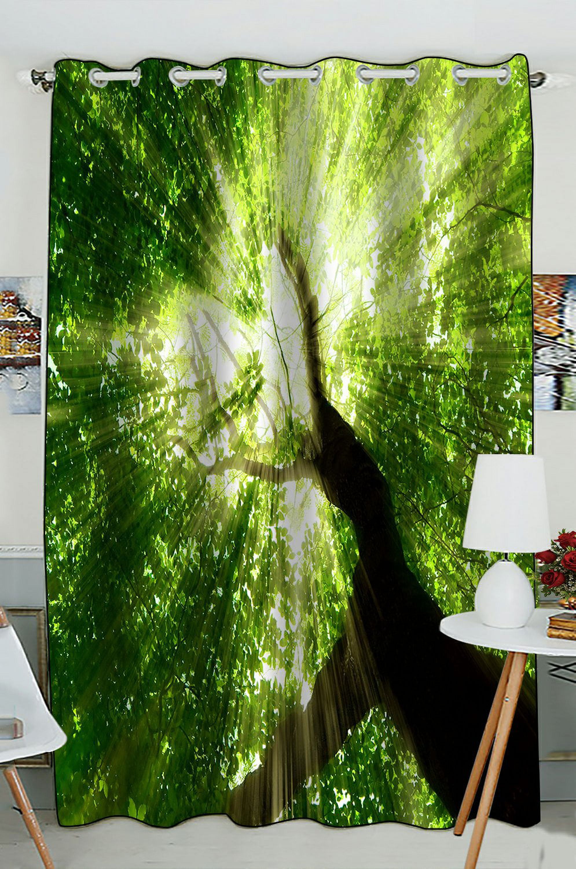 PHFZK Natural Landscape Window Curtain Tree Of Life Forest Tree Green