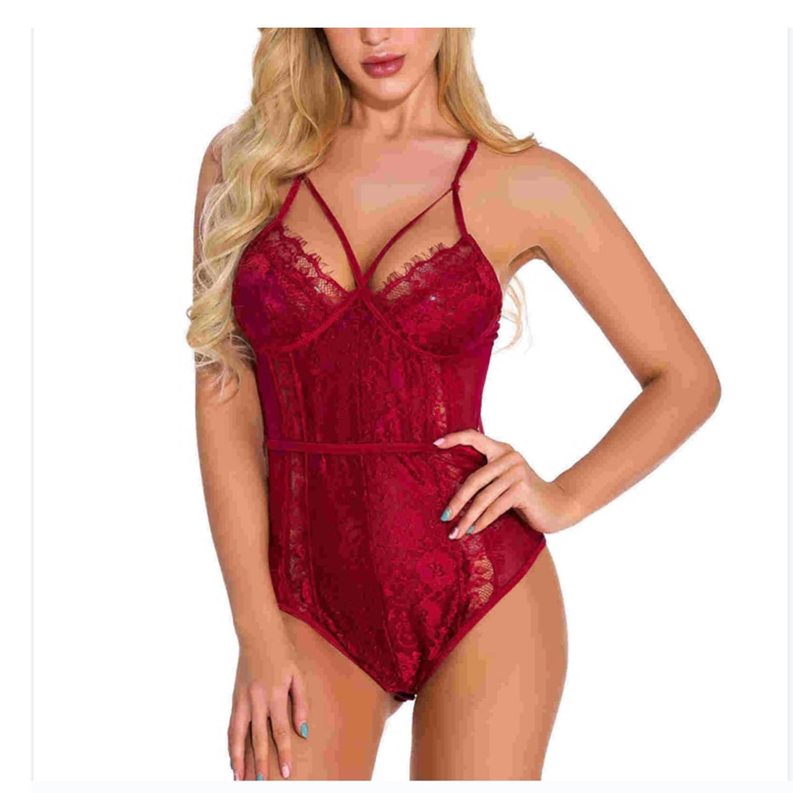 Pmuybhf Women S Lace Bodycon See Through Lingerie Nightwear Jumpsuit