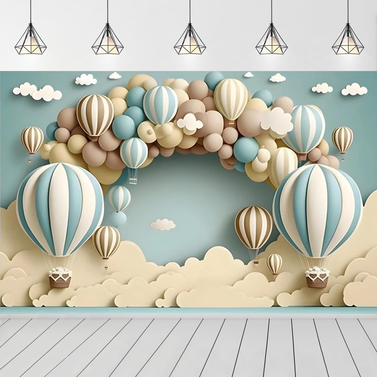 Painting Balloons Baby Shower Backdrop For Photoshoot Hot Air Balloon Newborn St Birthday Party