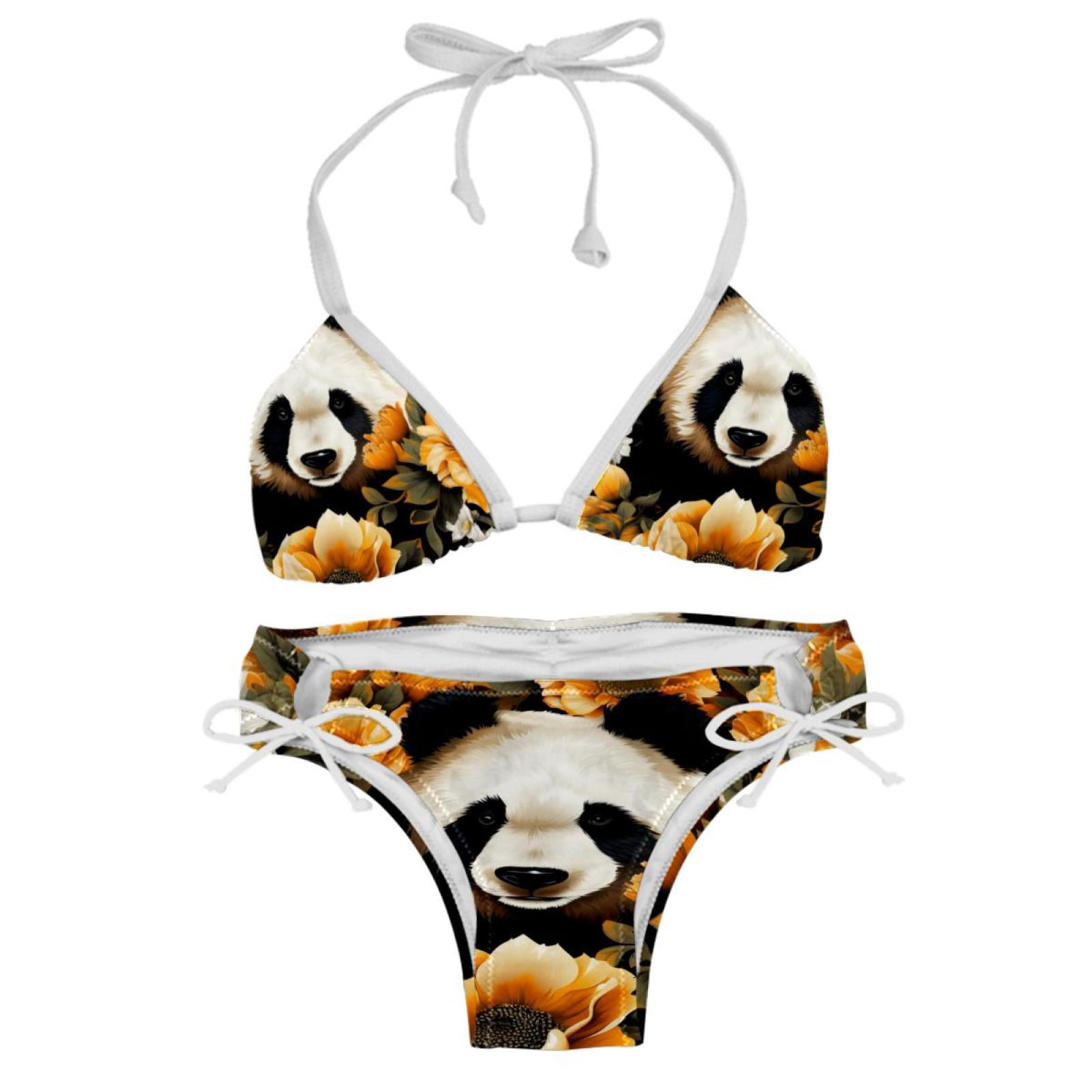 Panda Sunflower Detachable Sponge Adjustable Strap Bikini Set Swim Wear