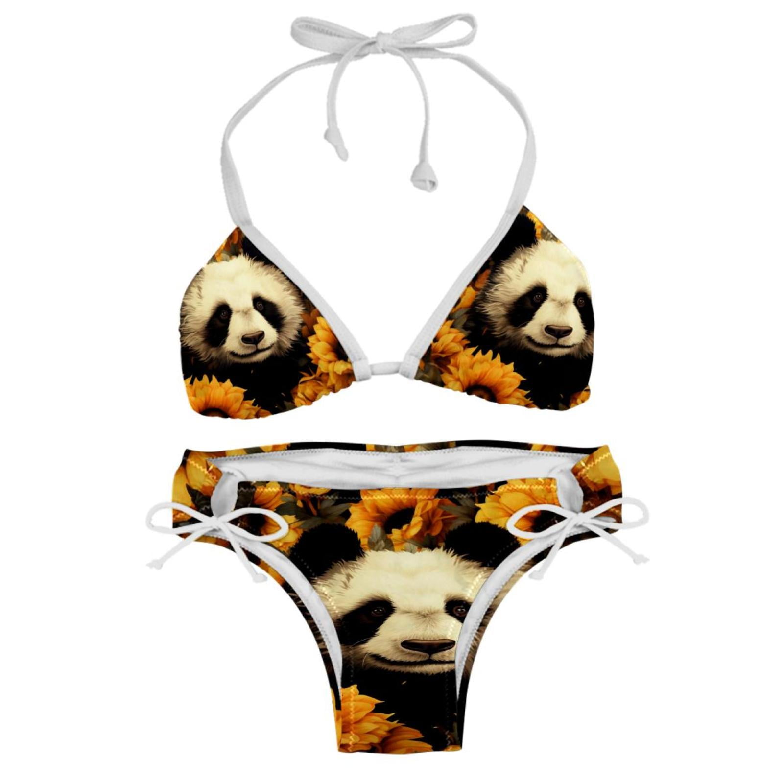 Panda Sunflower Detachable Sponge Adjustable Strap Bikini Set Two Pack