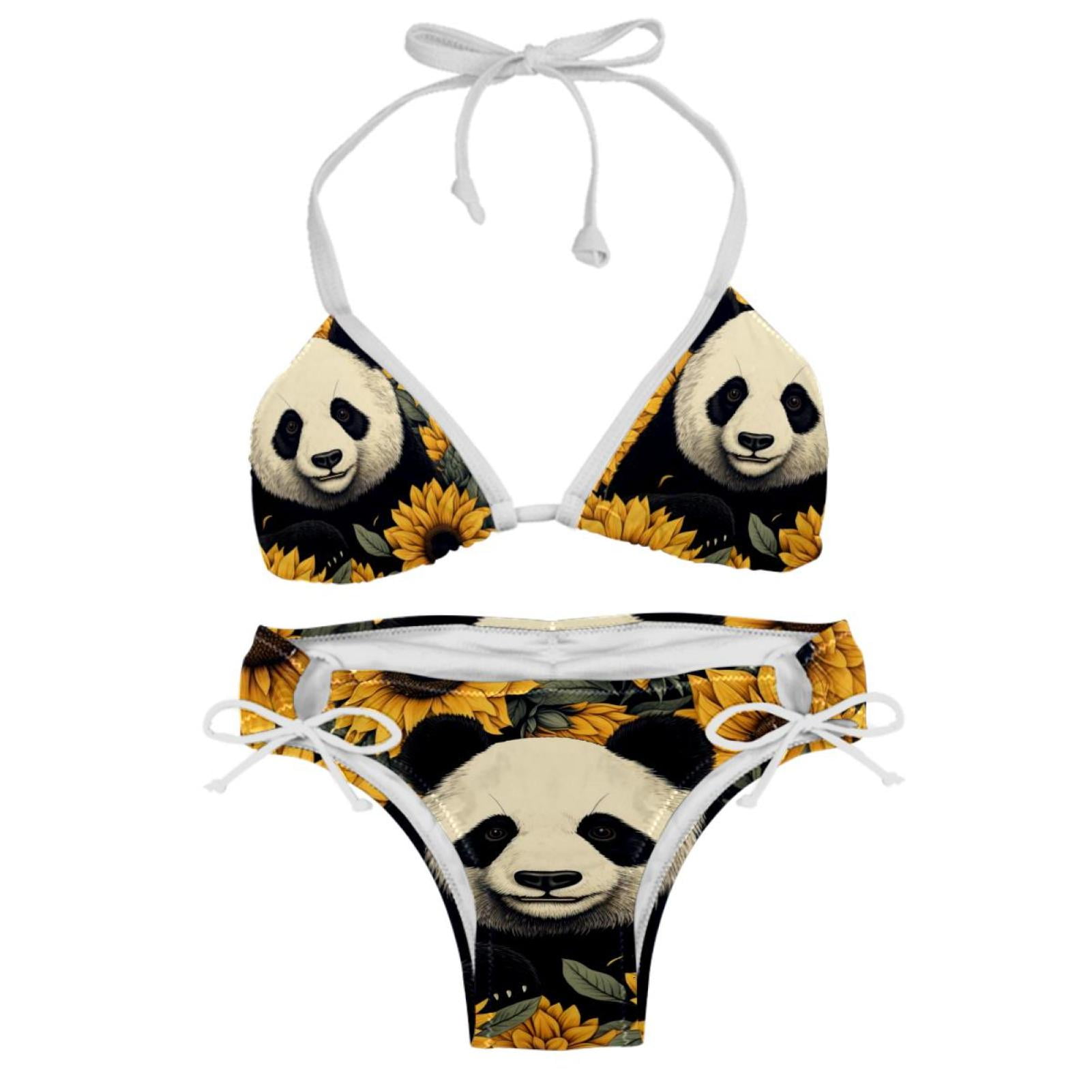 Panda Sunflower Detachable Sponge Adjustable Strap Bikini Set Two Pack