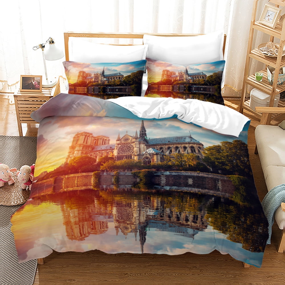 Paris City Duvet Cover Set Eiffel Tower Print Bedding Sets Twin Full