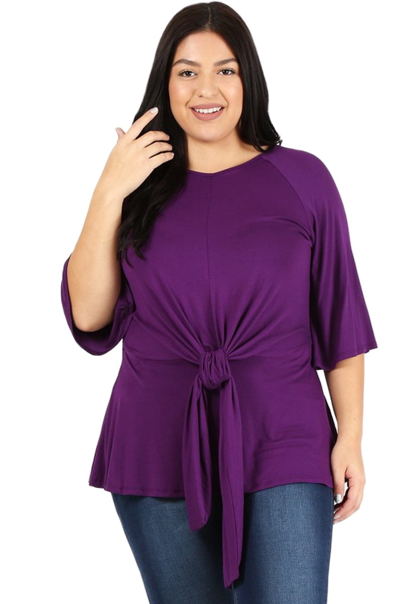 Pastel By Vivienne Women S Waist Tie Top In Plus Size Eggplant Xx Large