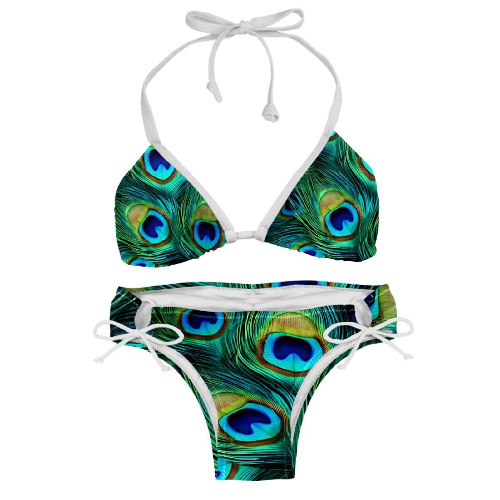 Peacock Feathers Swimsuit Bikini Set With Detachable Sponge And