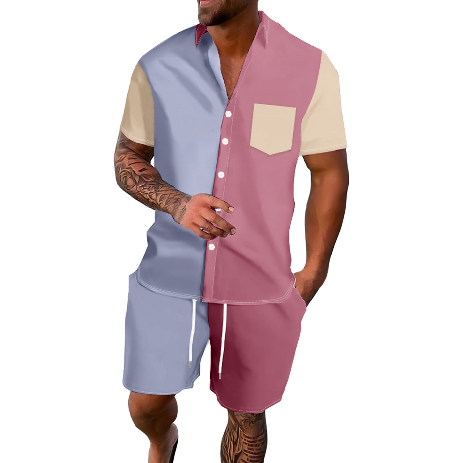 Penkiiy Men S Piece Outfits D Printed Short Sleeve Button Down