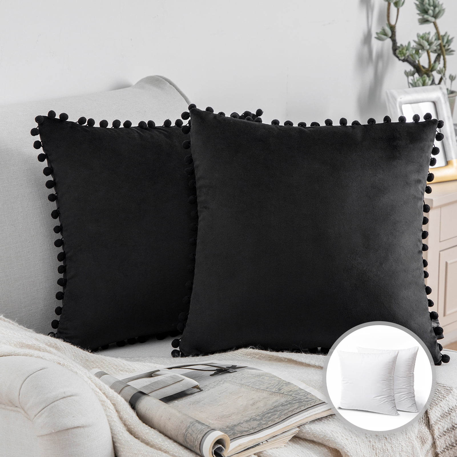 Phantoscope Throw Pillow With InsertSilky Velvet Series Pom Pom