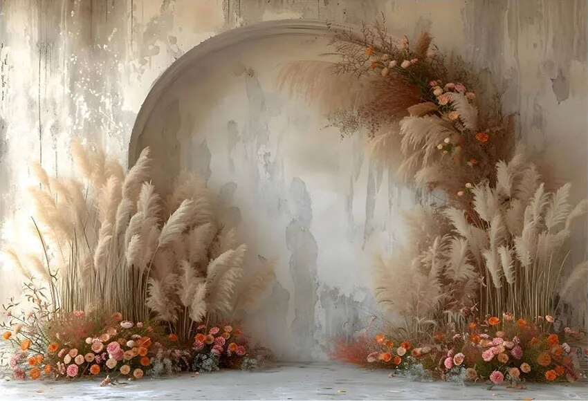 Photography Background Boho Pampa Floral Arch Adult Birthday Wedding