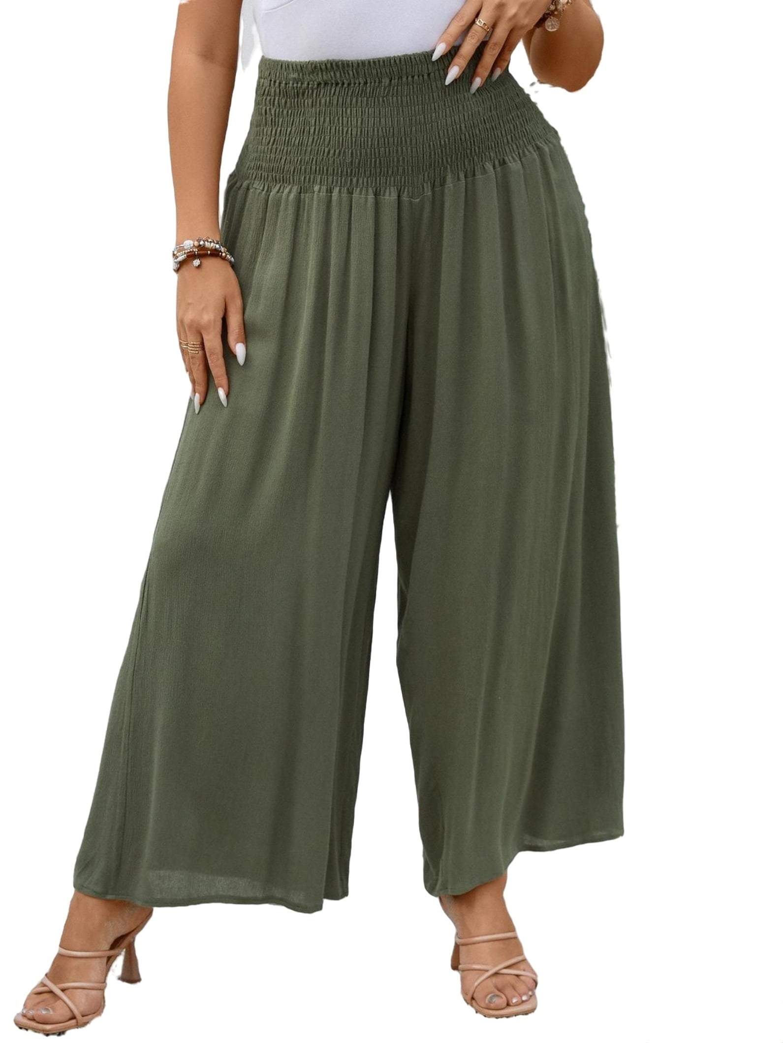 Plain Wide Leg Pants Army Green Boho Plus Size Pants Walmart