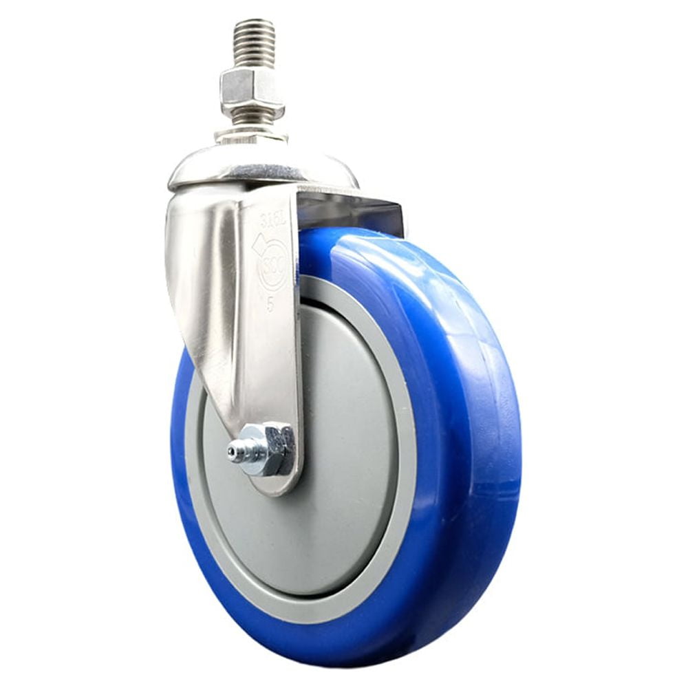 Polyurethane Swivel Stem Caster With 5 Inch Blue Caster Wheel 12mm