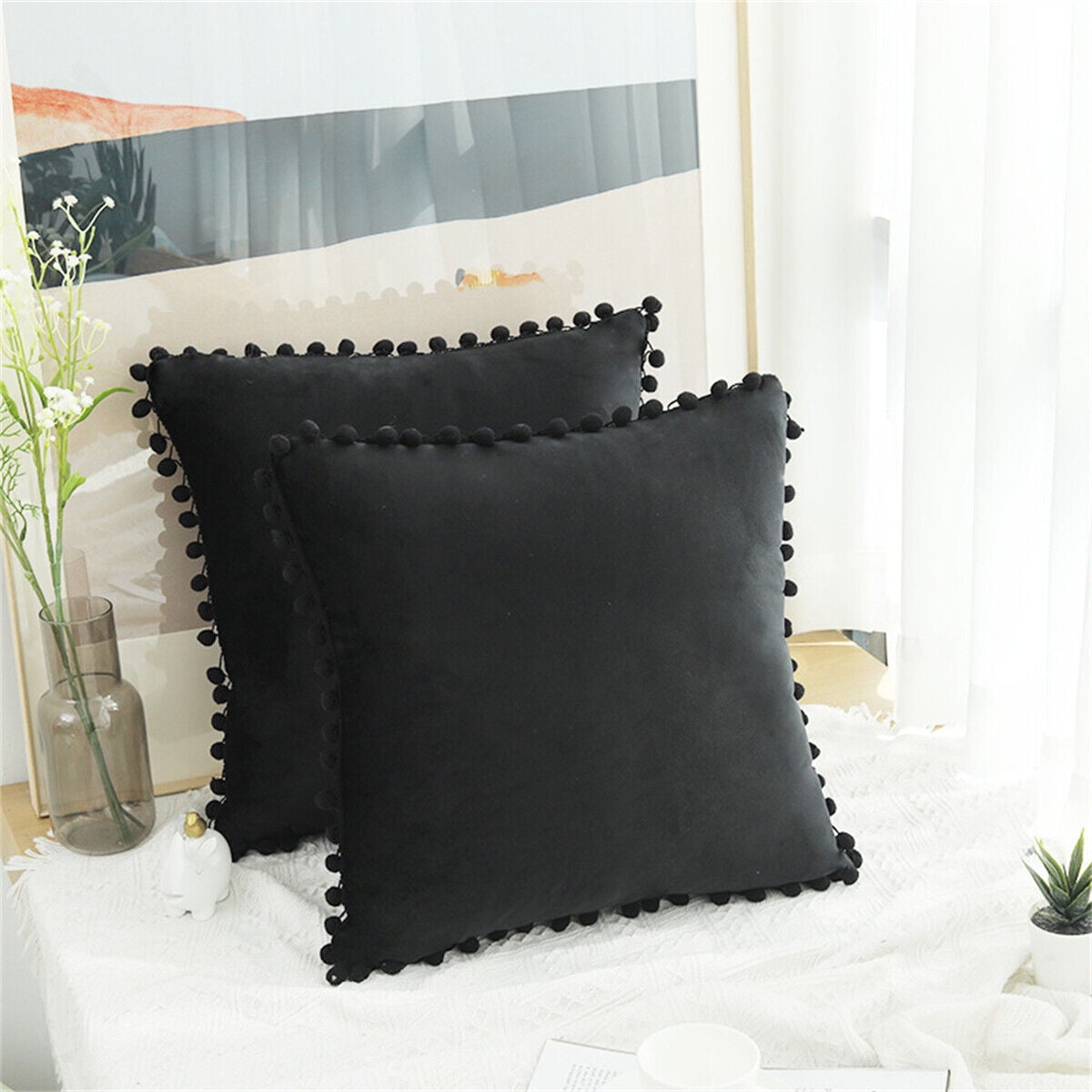 Pom Pom Velvet Cushion Covers Soft Throw Pillow Cases Sofa Car Bed Home