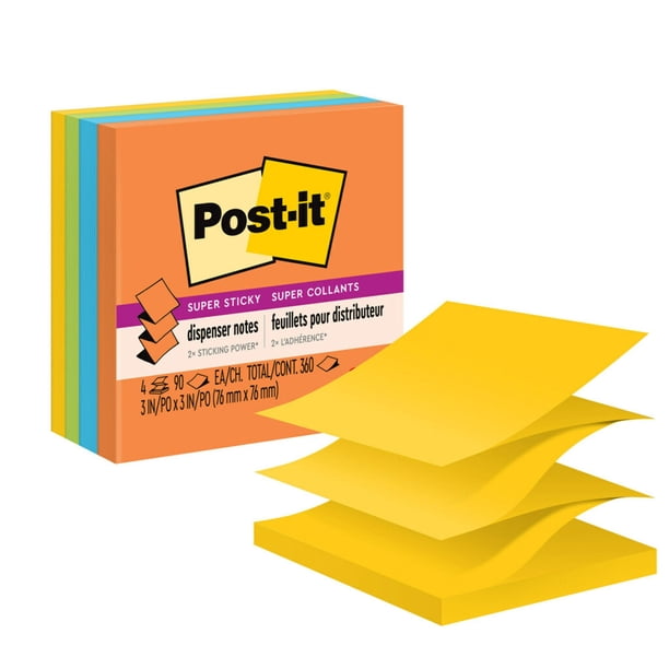 Post-it Super Sticky Dispenser Pop-up Notes, 3 in. x 3 in., Energy Boost, 4 Pads - real estate office supplies