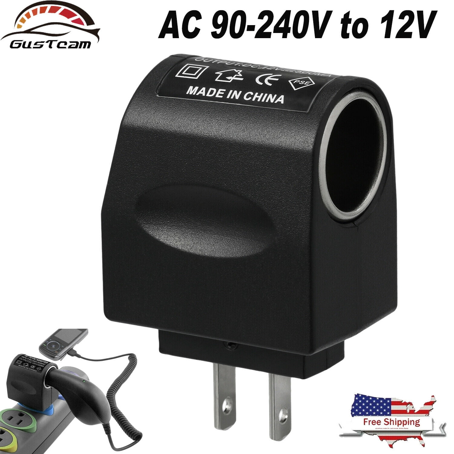 Power Aviator 90V 240V AC Plug To 12V DC Car Cigarette Lighter