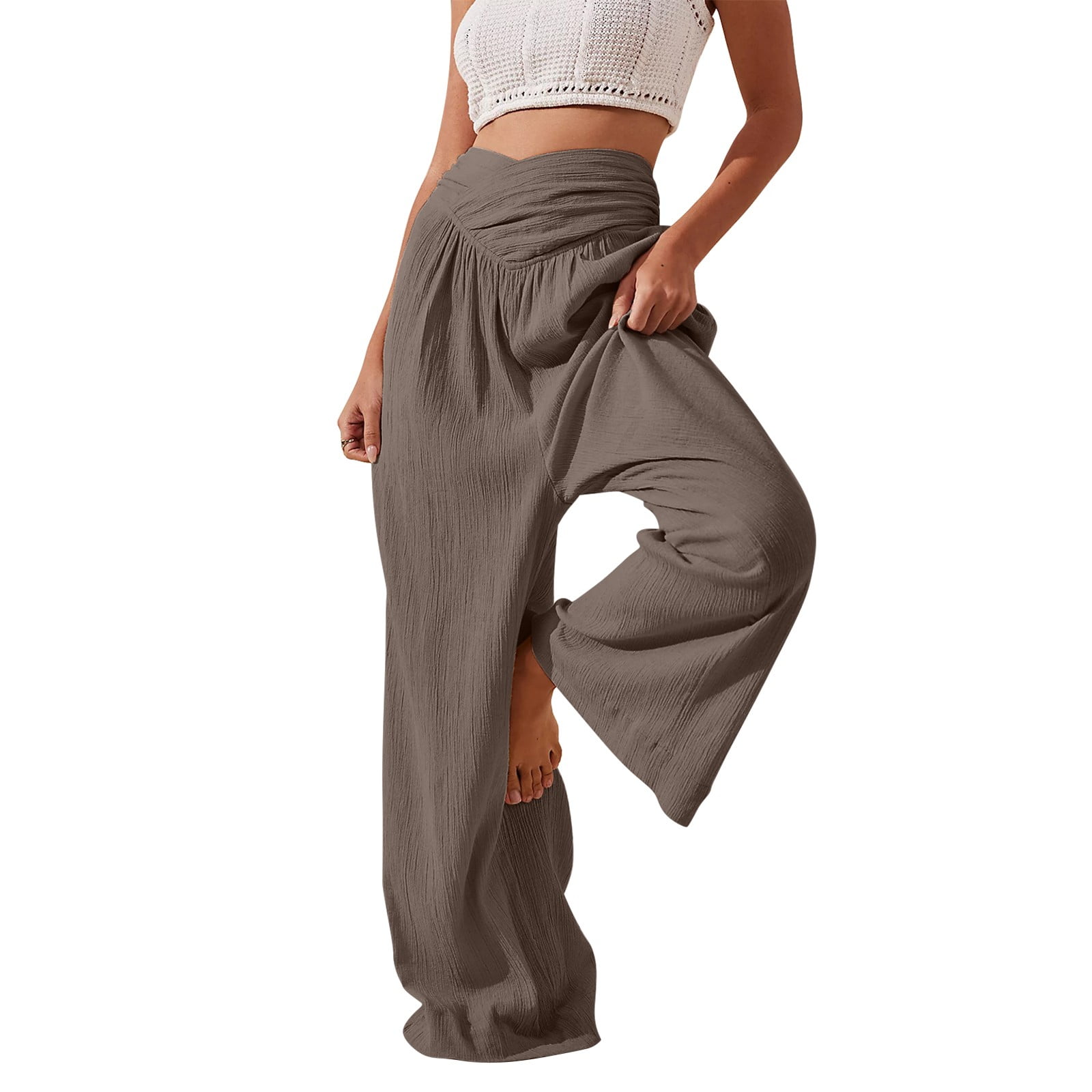 Qcmgmg Wide Leg Palazzo Pants For Women Smocked High Waisted Trendy