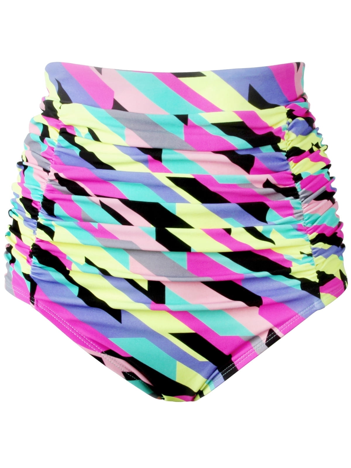 RELLECIGA Women S Neon Striped High Waisted Ruched Bikini Bottom Size