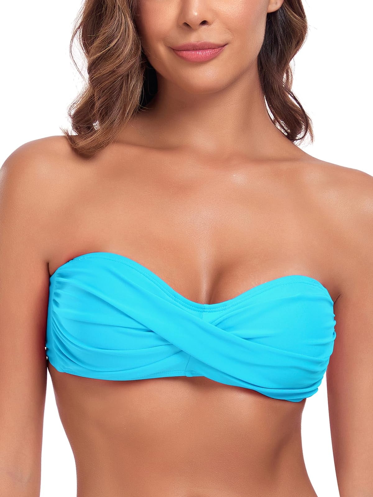 Relleciga Women S Plus Size Molded Twist Bandeau Bikini Top Swimsuits