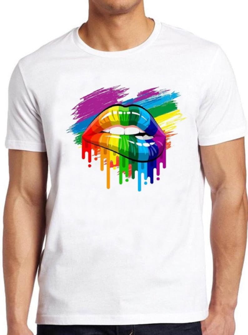 Rainbow Pride T Shirt Lips Lgbt Proud Gay Soho London Art Retro Cool