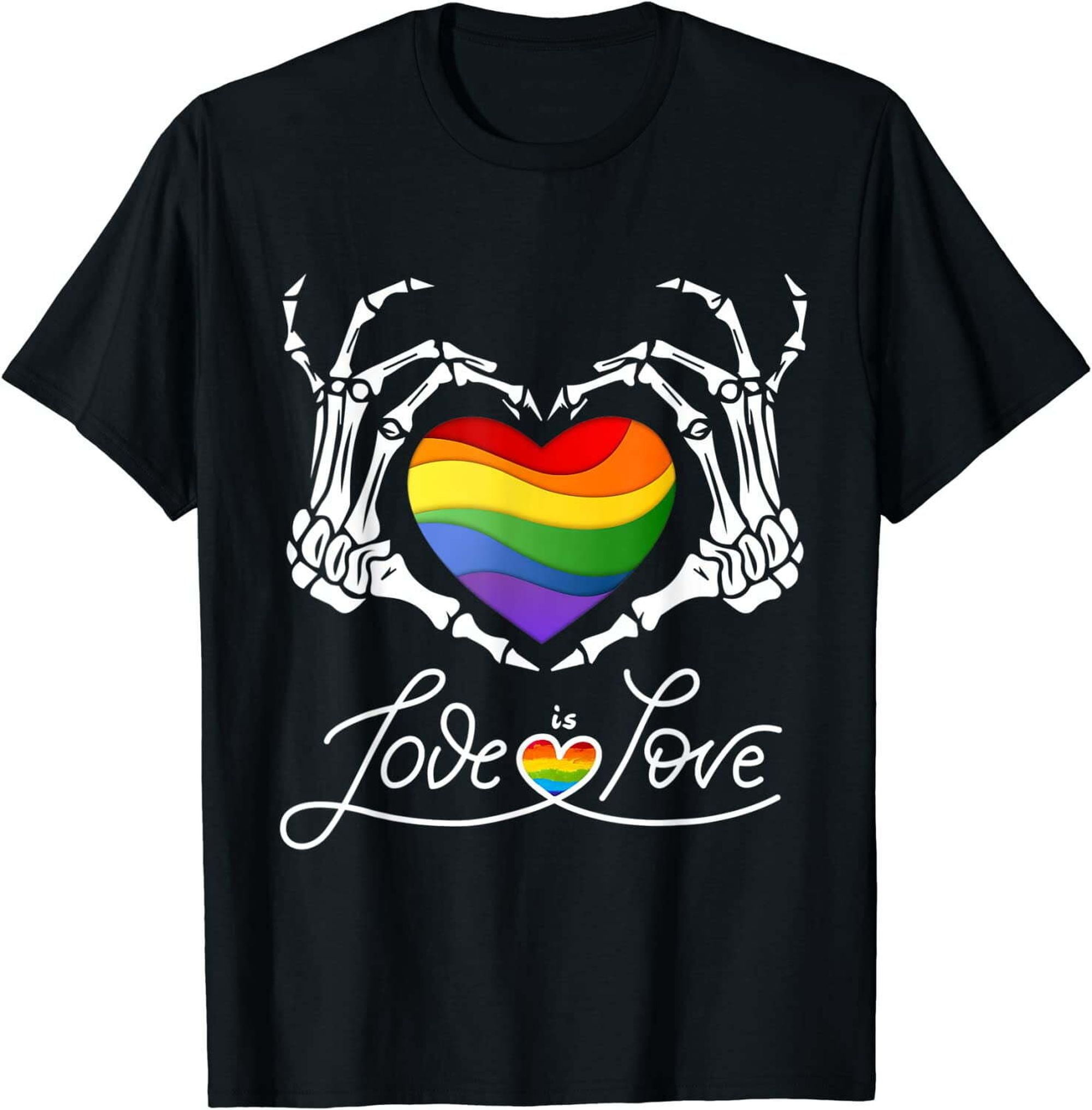 Rainbow Skeleton Heart Love Is Love LGBT Gay Lesbian Pride T Shirt