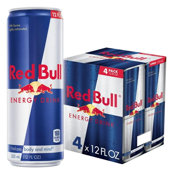 Red Bull Energy Drink, 114mg Caffeine, 12 fl oz, Pack of 4 Cans