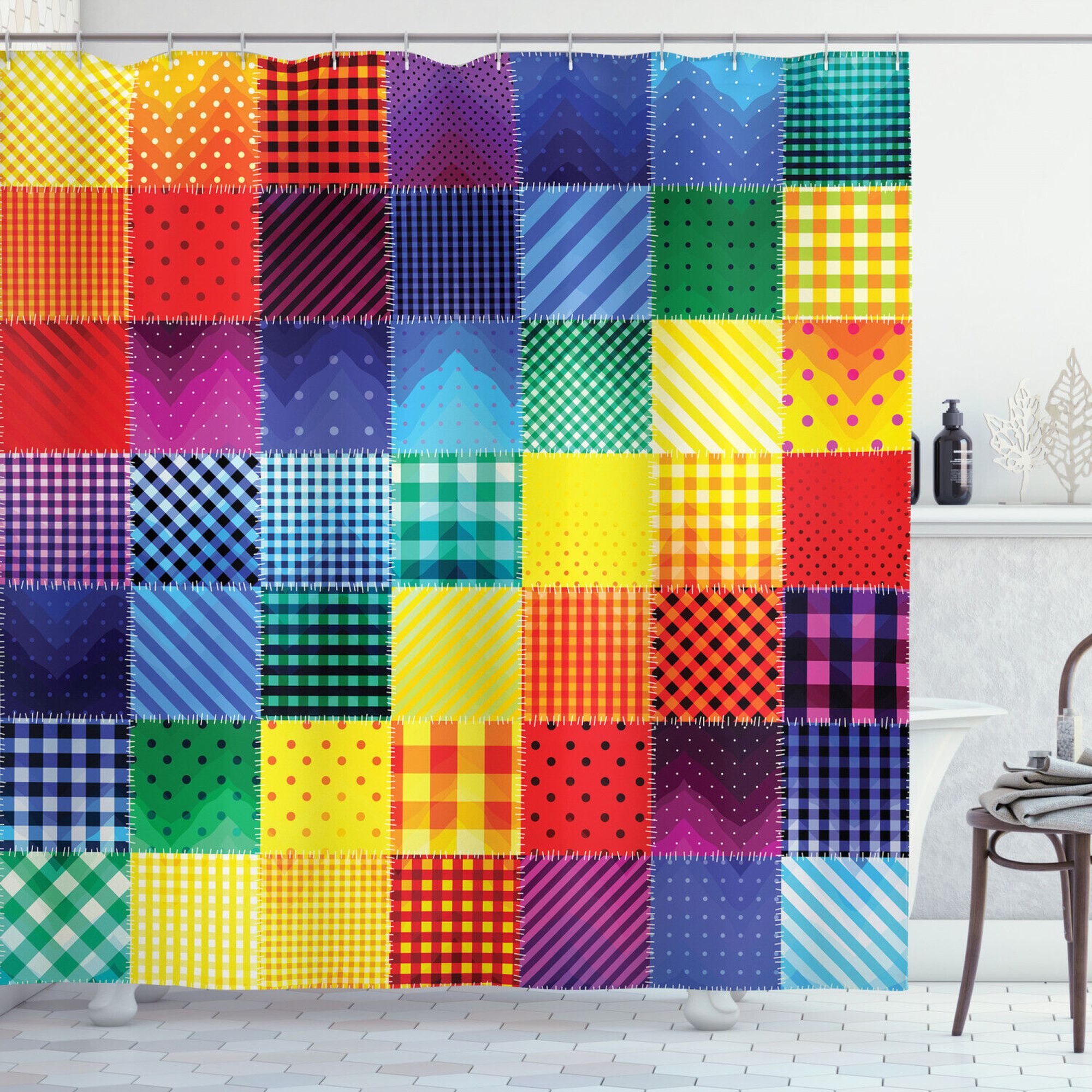 Revamp Your Bathroom With A Vibrant Patchwork Print Shower Curtain