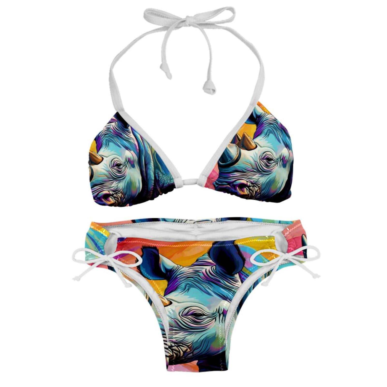 Rhinoceros Swimsuit Women Bikini Set With Detachable Sponge And Adjustable Strap Swimwear