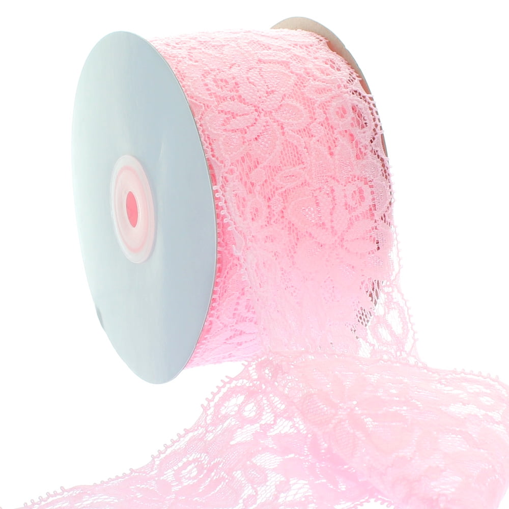 Ribbon Traditions Stretch Elastic Lace Trim Light Pink Yards