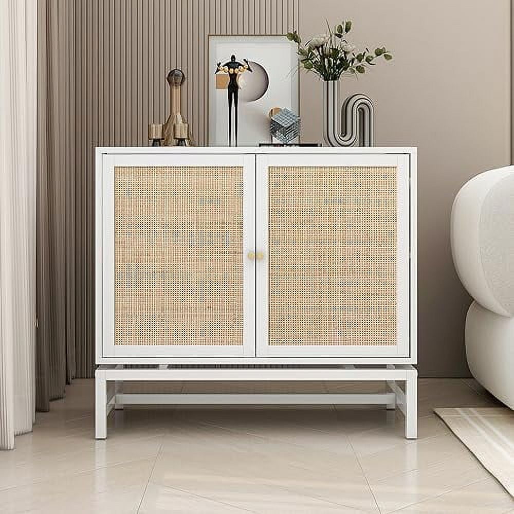 SPBOOMlife Rattan Buffet 2 Door Cabinet With With 1 Adjustable Inner