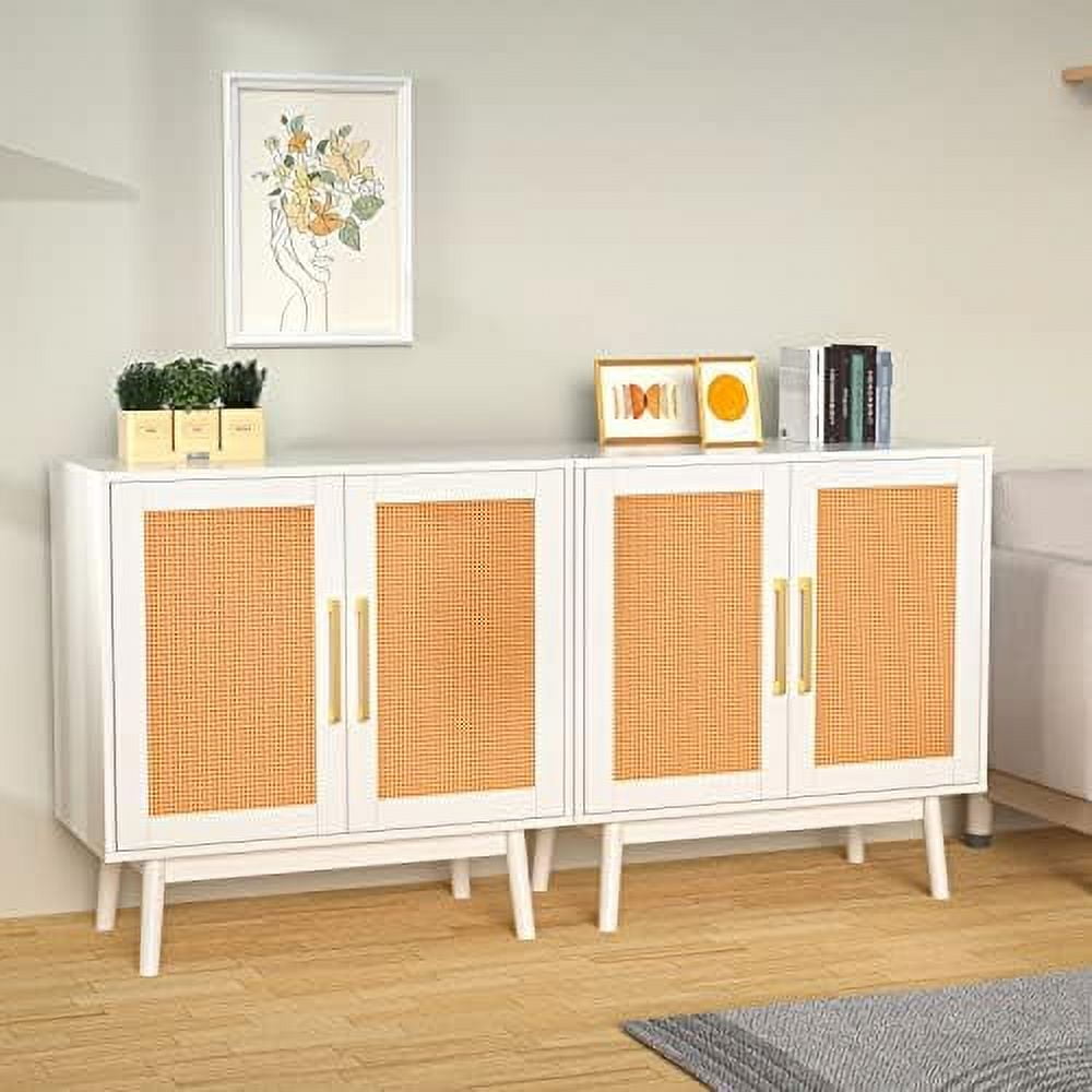 Spboomlife Set Of Sideboard Cabinet With Rattan Doors And Adjustable