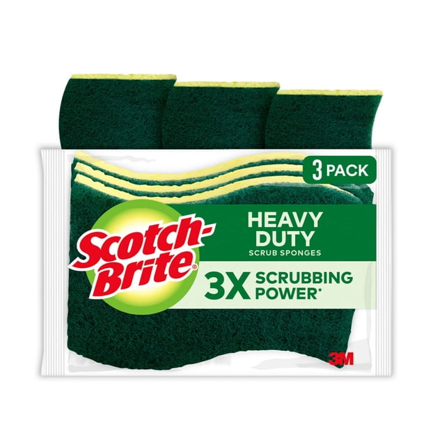 Scotch-Brite Heavy Duty Scrub Sponge, 3 Scrubbing Sponges - cleaning essentials wholesale