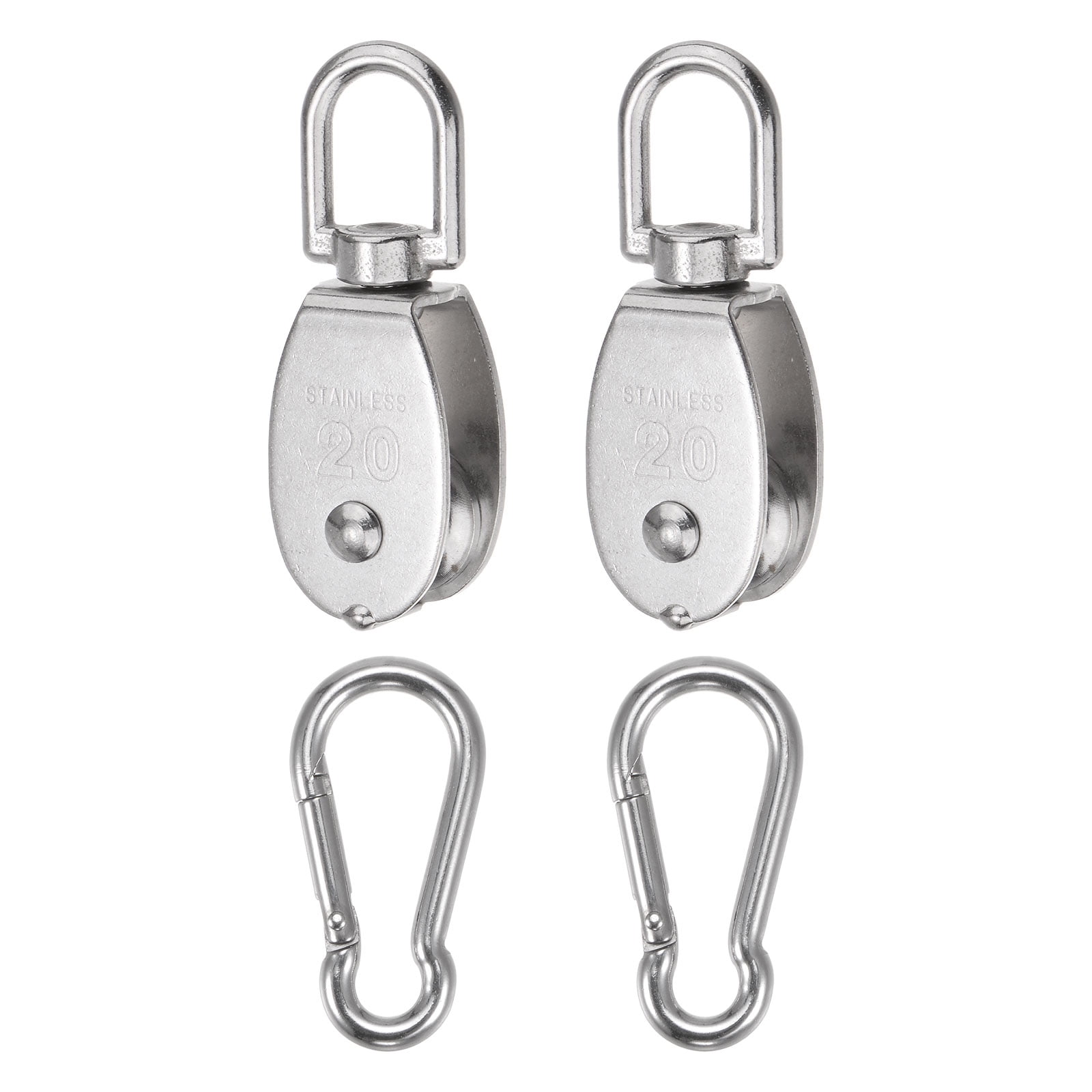 Set Of 2 M20 Single Pulley Block With Spring Snap Hook 304 Stainless