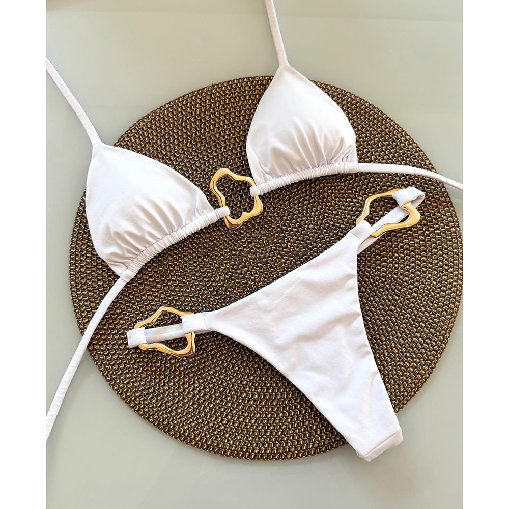 Sexy Halter Micro Bikini 2024 Women Swimsuit Solid Swimwear Thong