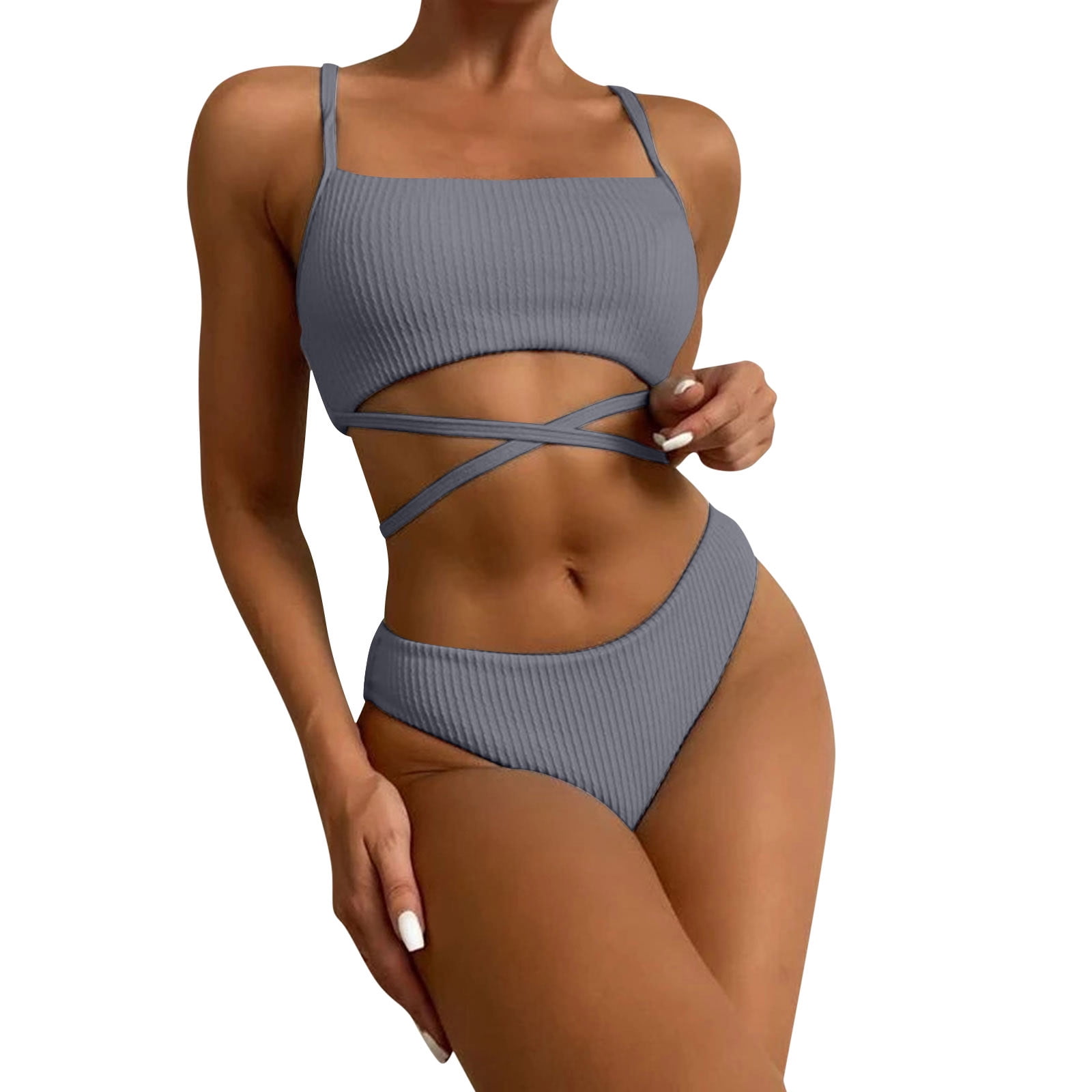 Sexy Swimsuit For Women Stock Drop Bandage Push Up Bra Bikini Solid