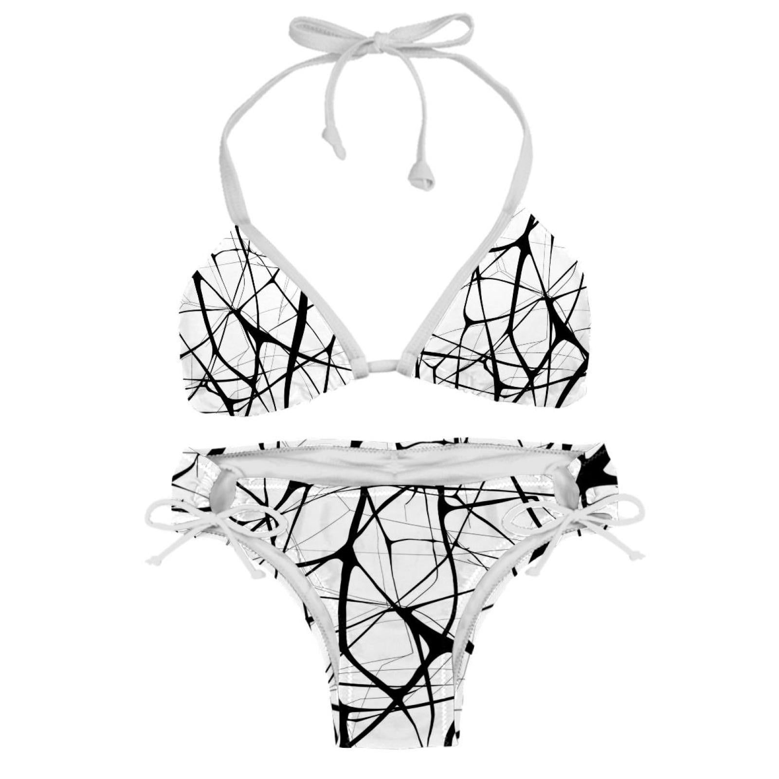 Sexy Women S String Bikini Set Art Black Lines Spider Silk Print Two