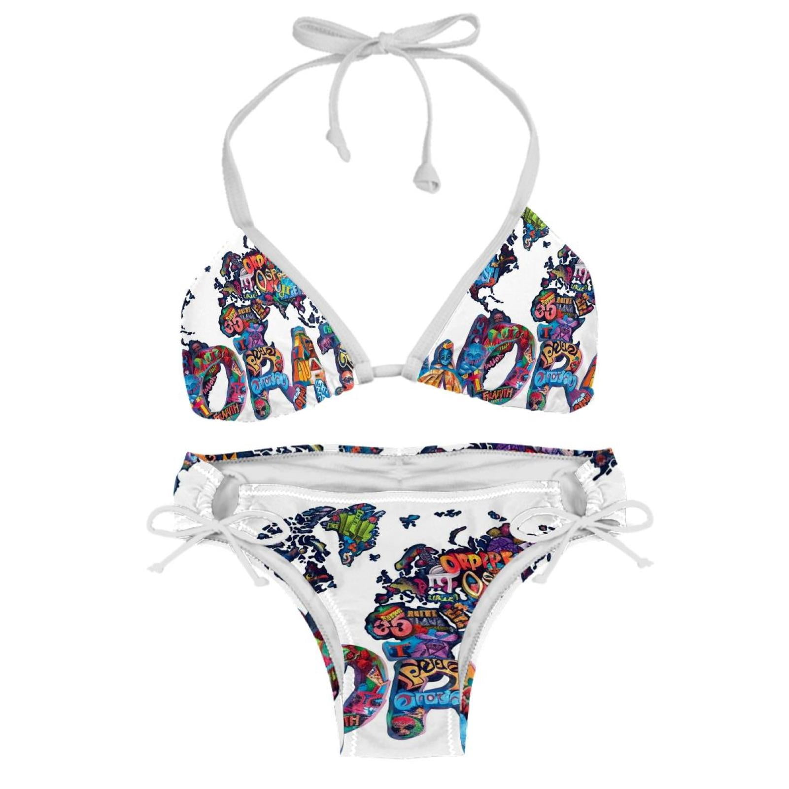 Sexy Women S String Bikini Set World Map Peace Print Two Piece Triangle