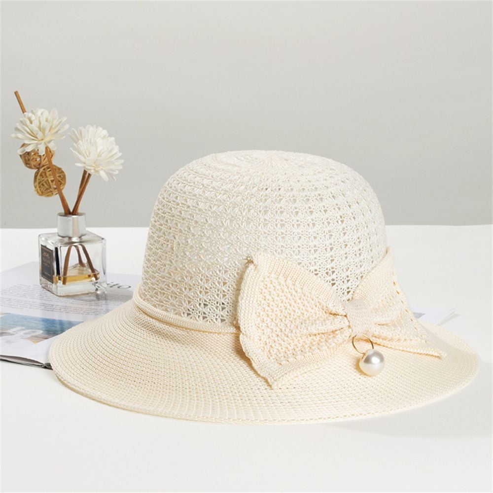 Shade Travel Bow Bucket Cap Summer Foldable Sun Hat Straw Hat Beach