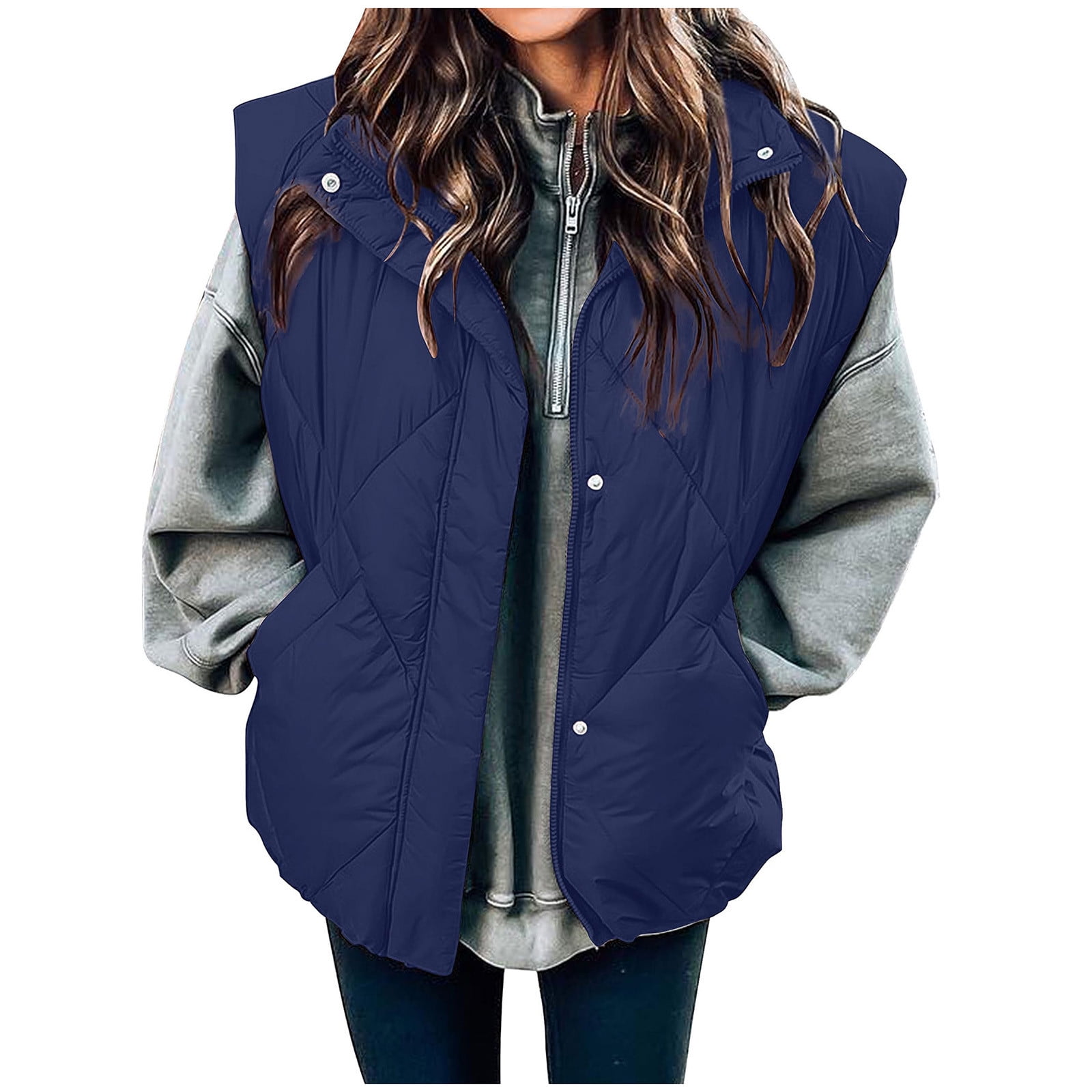 ShomPort 2023 Winter Puffer Vest For Women Quilted Stand Collar Zip Up