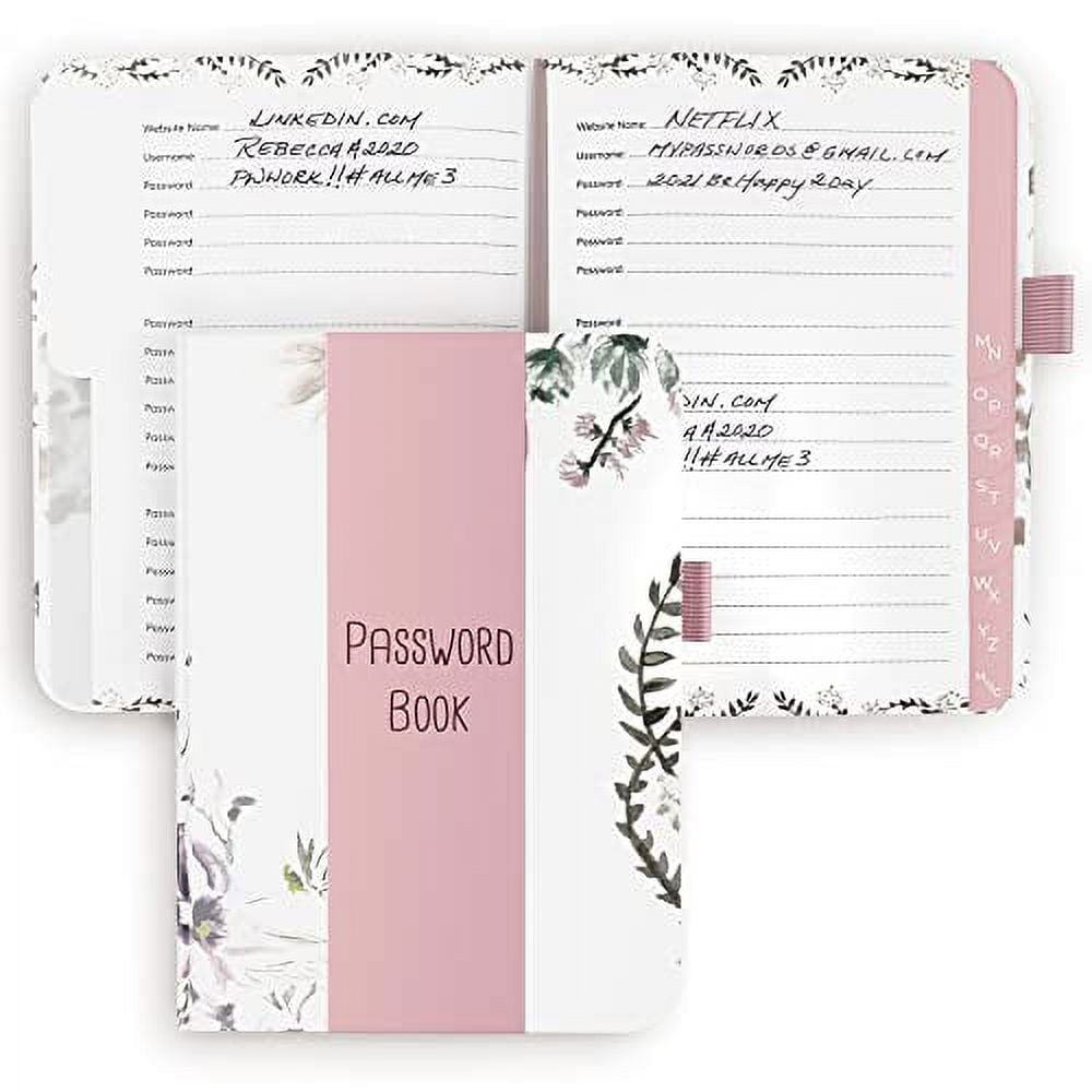 Simplified Floral Password Book With Alphabetical Tabs Pocket Sized