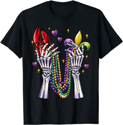 Skeleton Hands Mardi Gras Crawfish Beads T Shirt Walmart