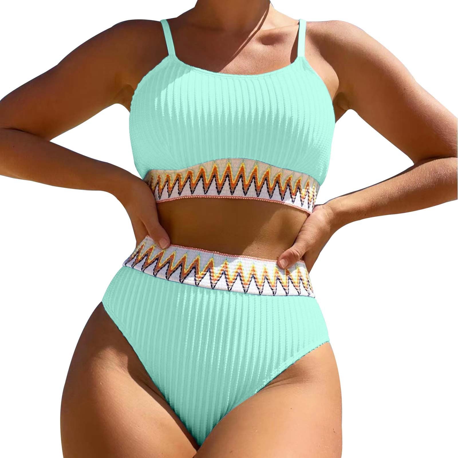 Sngxgn High Waisted Swimsuits For Women Bikini Sets Back Lace Up Tankini Sets Tummy Control Mint