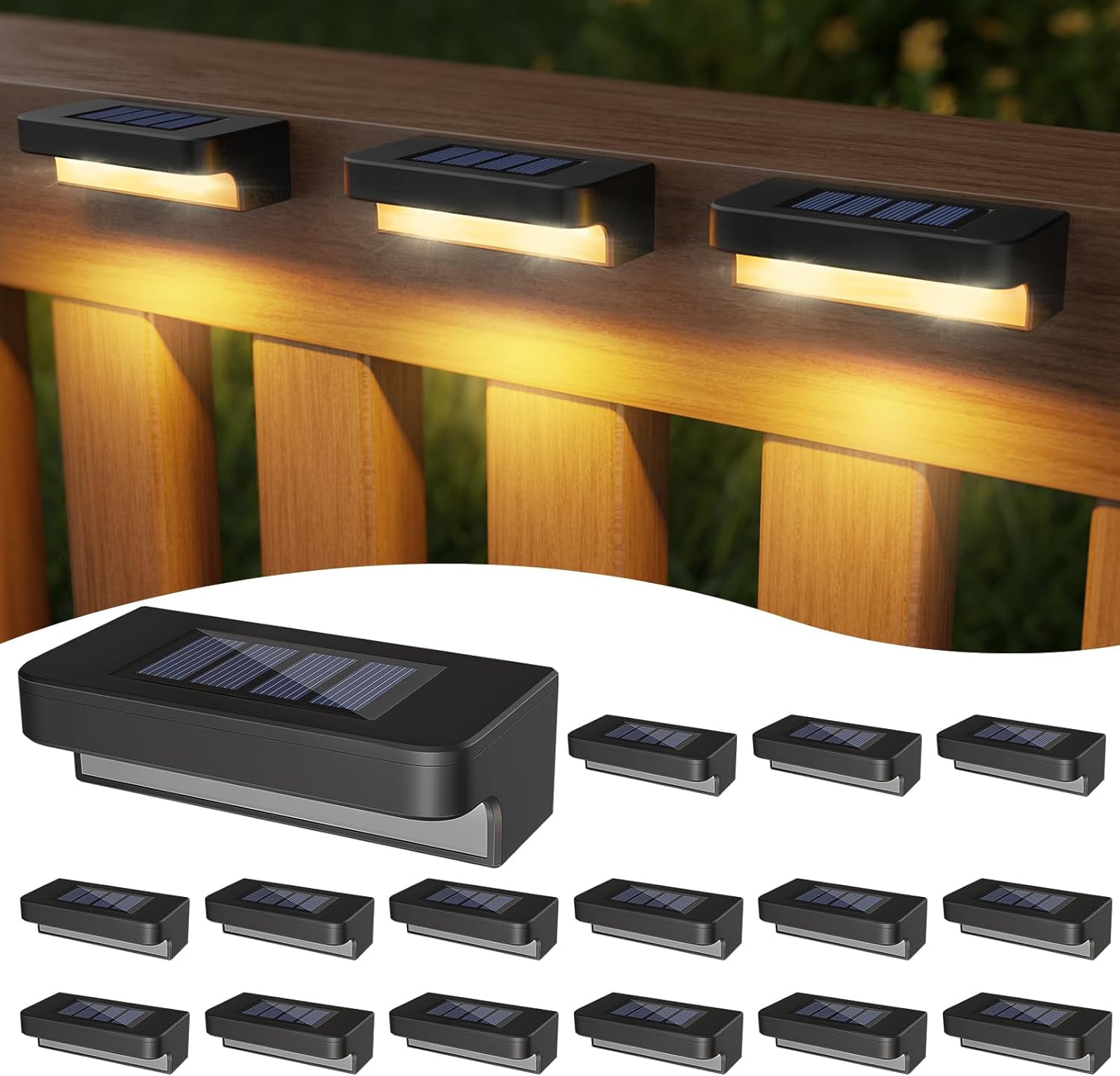 Solar Deck Lights Outdoor 16 Packs LED Solar Step Light Waterproof