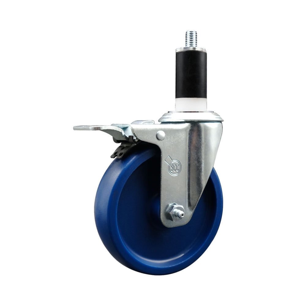 Solid Polyurethane Expanding Stem Swivel Caster With 5 Inch Blue Wheel