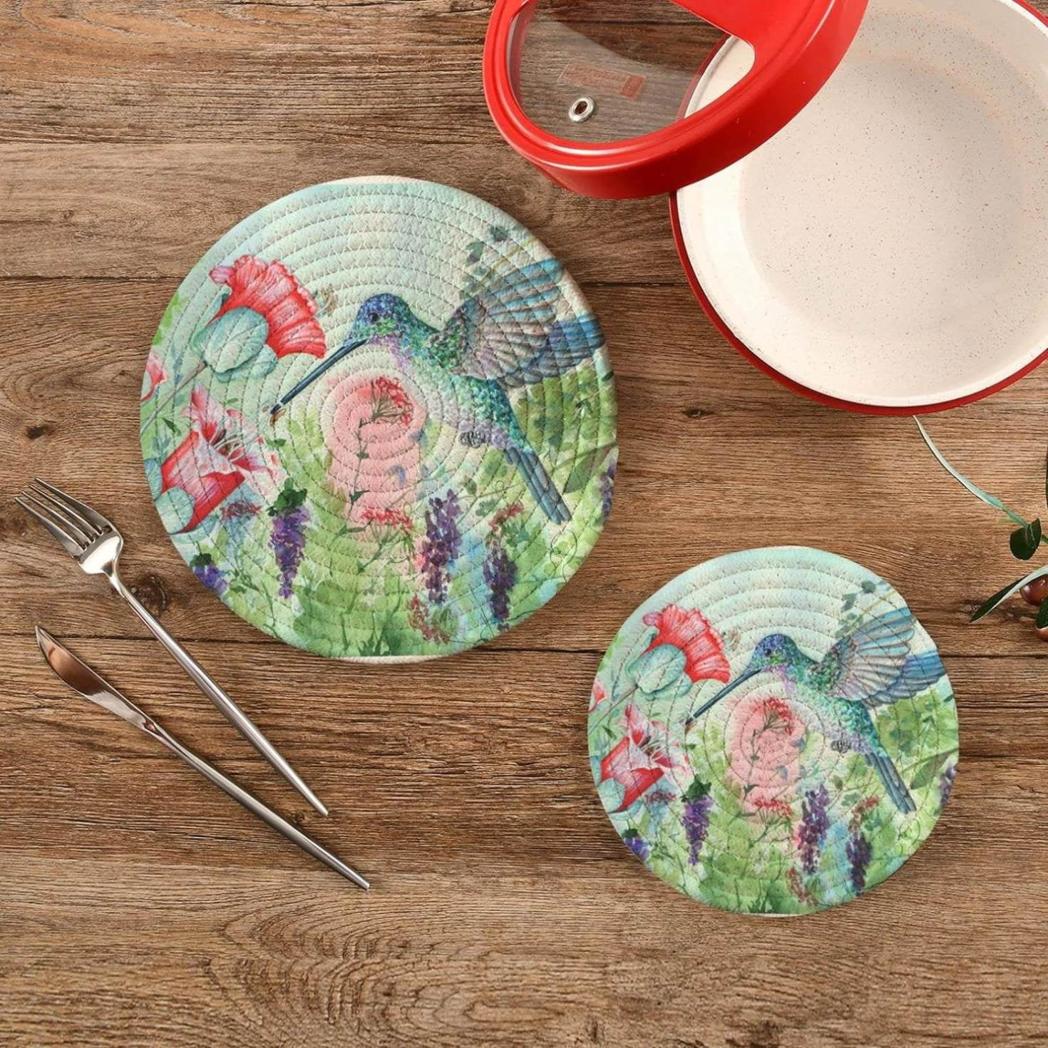 Spring Hummingbird Floral Potholders Set Trivets Set Pcs Watercolor