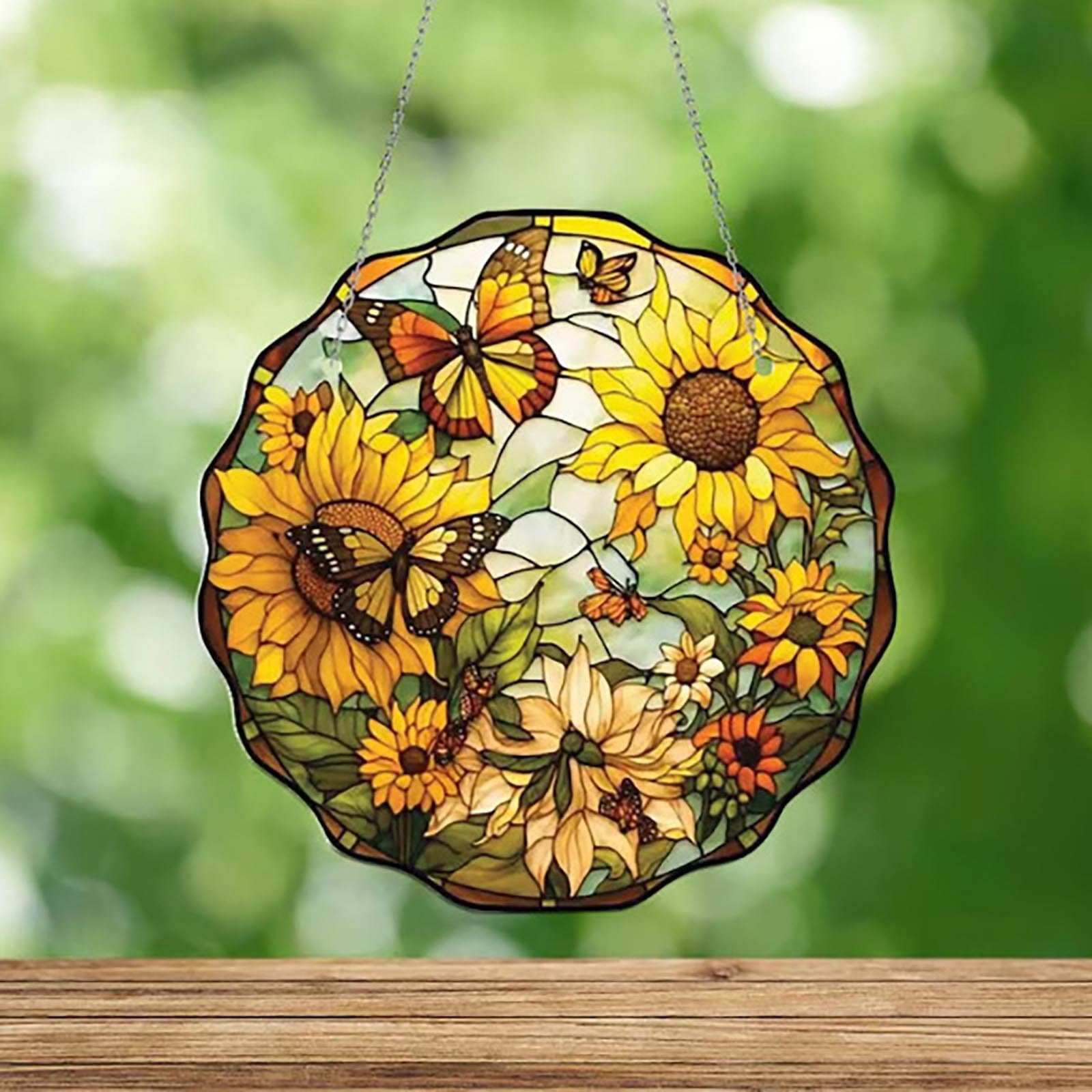 Stained Glass Sunflower Window Hanging Sunflower Suncatcher For Window