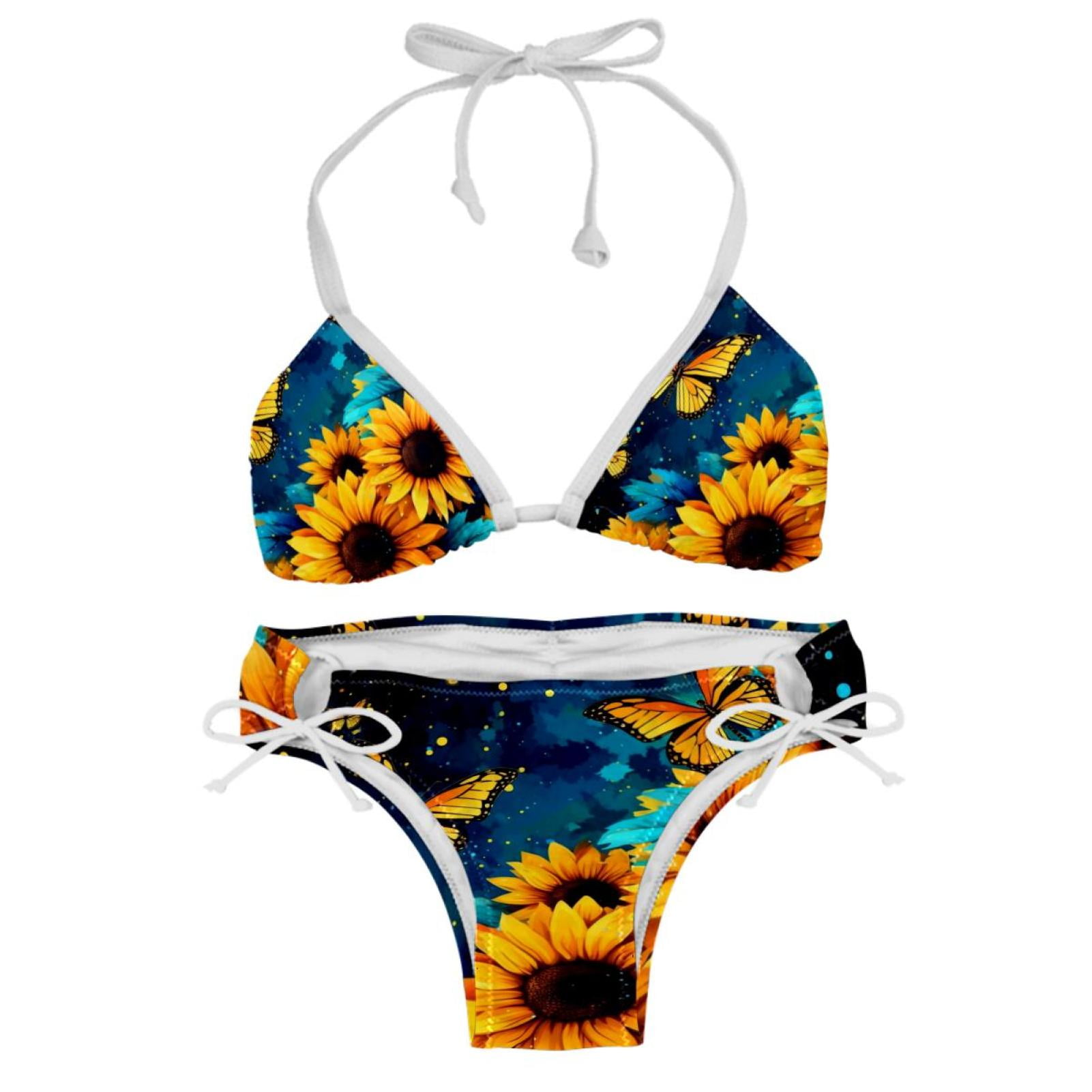 Starry Sky Sunflower Butterfly Detachable Sponge Adjustable Strap Two Pack Bikini Set Swimsuits