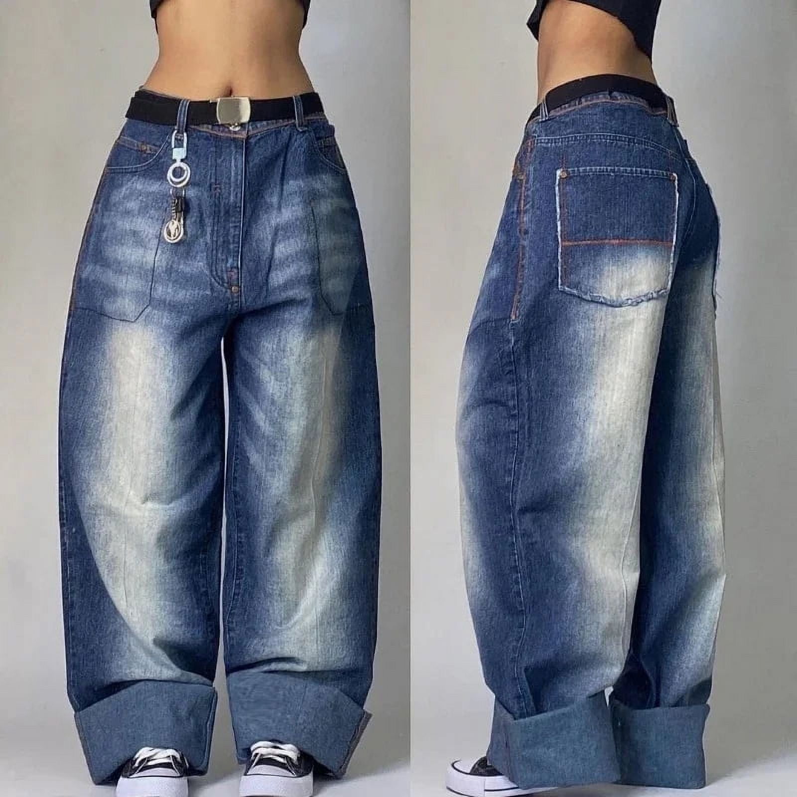 Streetwear New Fashion Washed Bow Baggy Jeans Women Y K Harajuku